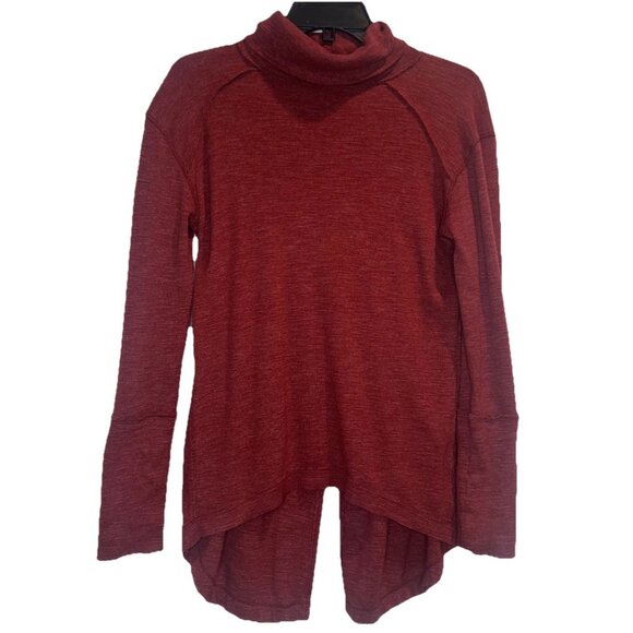 Free People We the Free Women’s Red Split Back Turtleneck Raw Hem Shirt Top Sz S - Picture 1 of 11